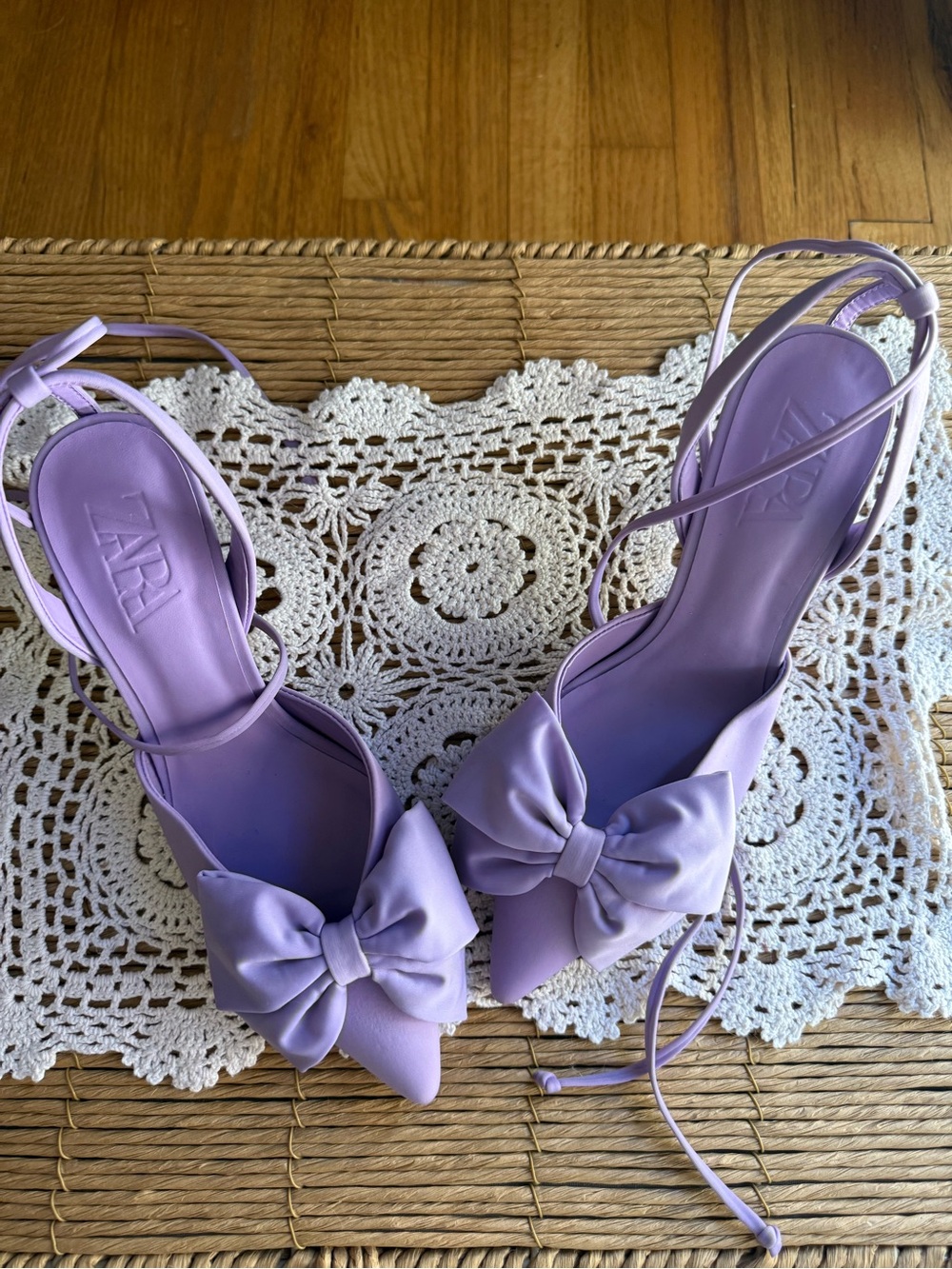 Zara Lilac Bow Pointed-Toe Slingback Heels